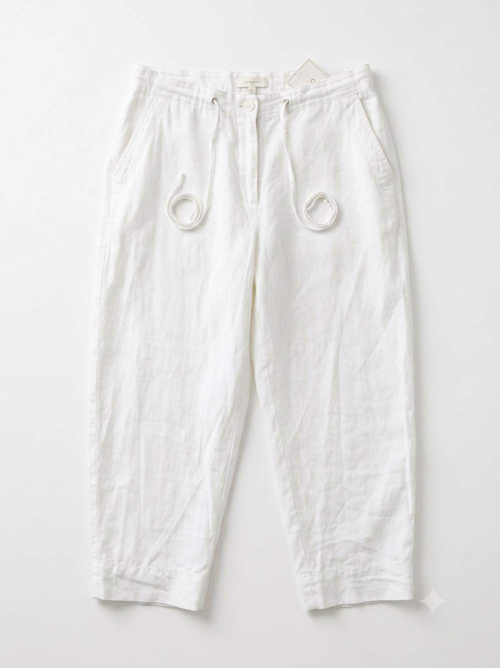 JM Collection White Linen Lined Pants Sz 18, Coastal Beach Grandma Cropped Ankle